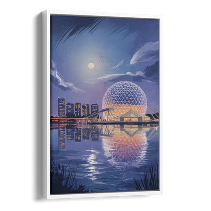 Science World at Night Side - White Canvas Wall Art