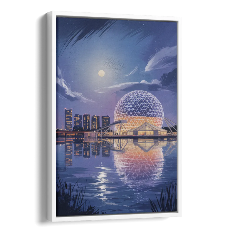 Science World at Night Side - White Canvas Wall Art