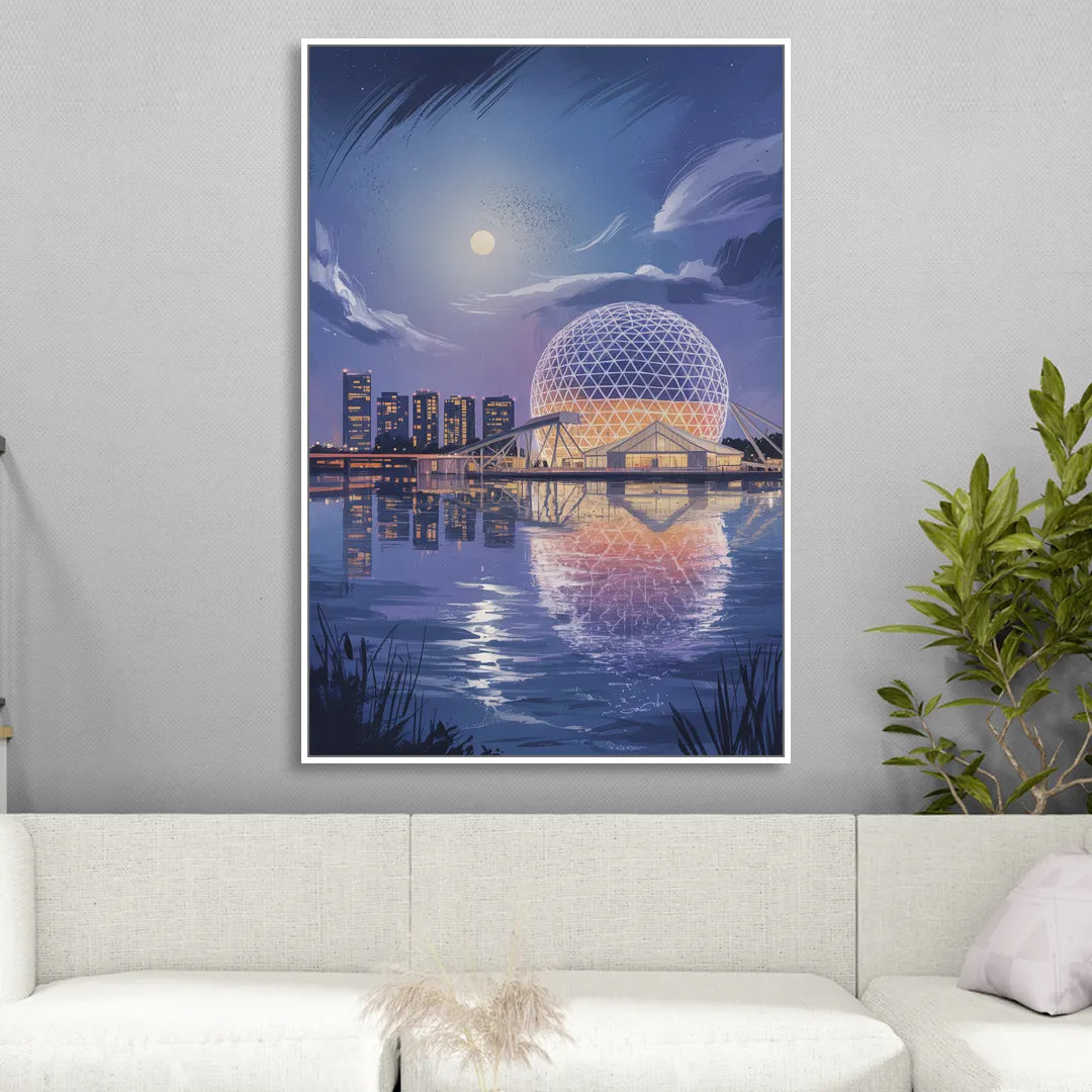 Science World at Night Living Room - White Canvas Wall Art