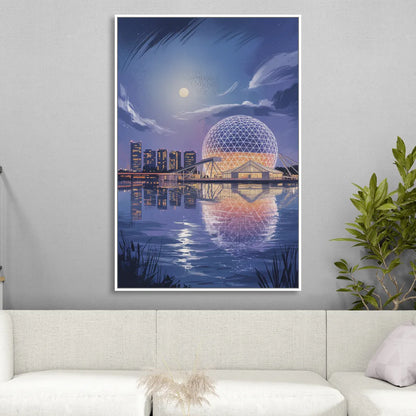 Science World at Night Living Room - White Canvas Wall Art