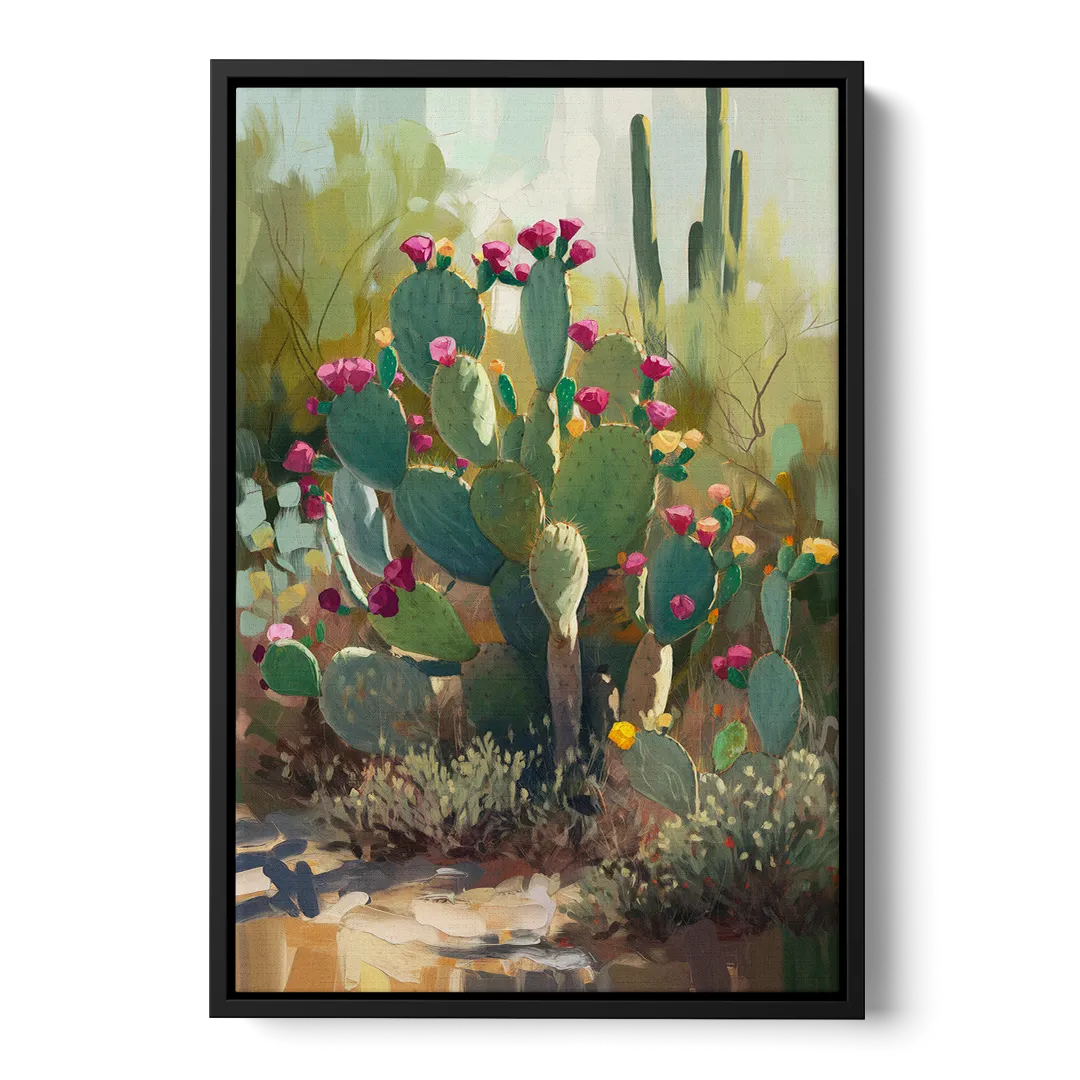 Scottsdale Cactus Bloom Front - Black Canvas Wall Art