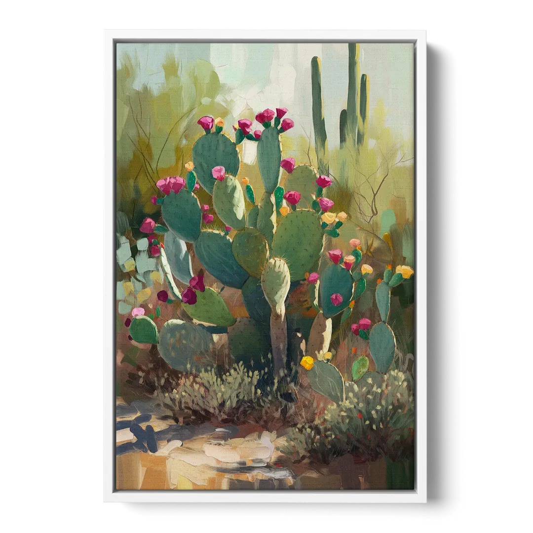 Scottsdale Cactus Bloom Front - White Canvas Wall Art