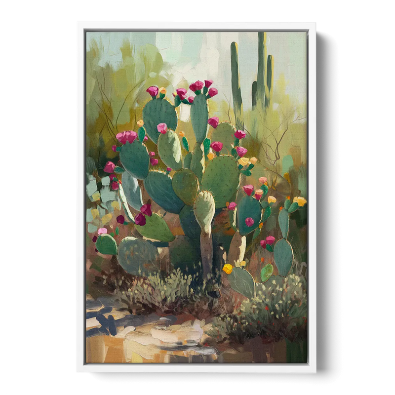 Scottsdale Cactus Bloom Front - White Canvas Wall Art