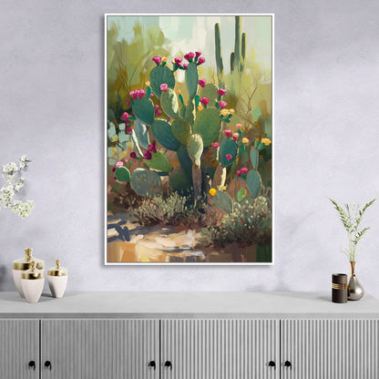 Scottsdale Cactus Bloom Living Room - White Canvas Wall Art