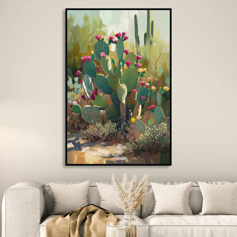 Scottsdale Cactus Bloom Living Room - Black Canvas Wall Art