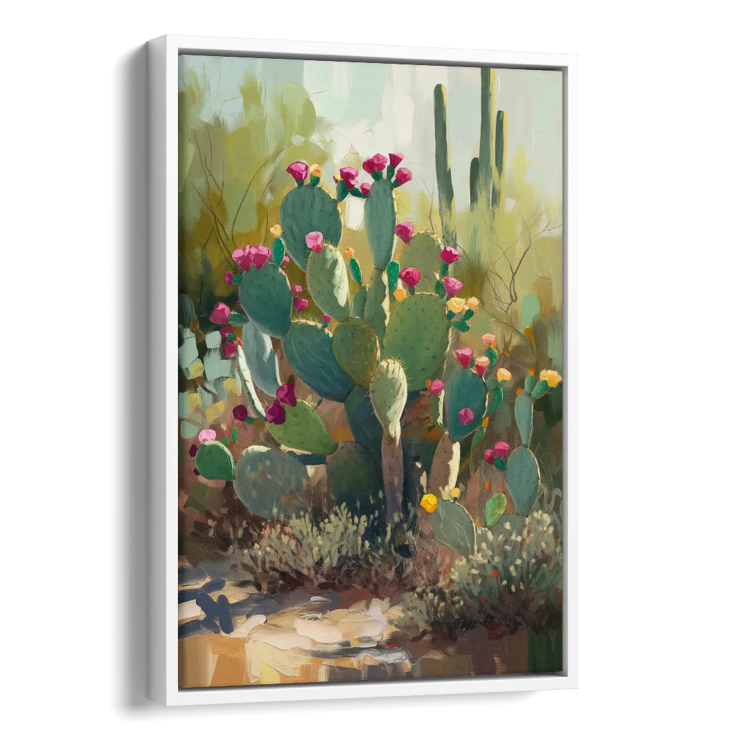Scottsdale Cactus Bloom Side - White Canvas Wall Art