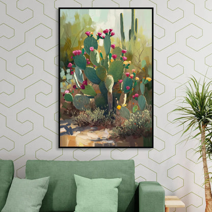 Scottsdale Cactus Bloom Sitting Room - Black Canvas Wall Art