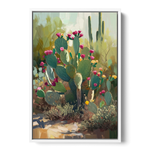 Scottsdale Cactus Bloom - White Framed Canvas Wall Art - Front