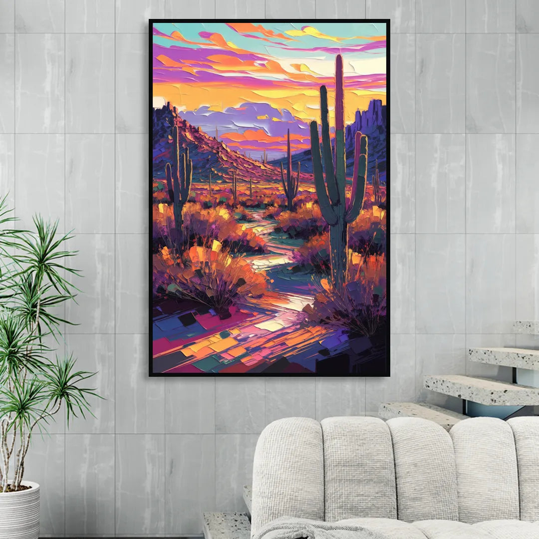 Scottsdale Desert Sunset Living Room - Black Canvas Wall Art