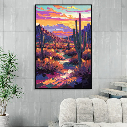 Scottsdale Desert Sunset Living Room - Black Canvas Wall Art