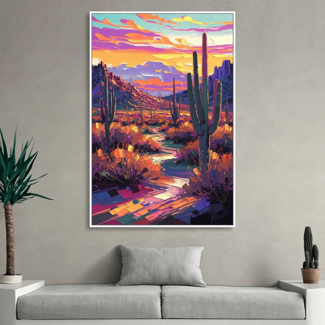 Scottsdale Desert Sunset Sitting Room - White Canvas Wall Art