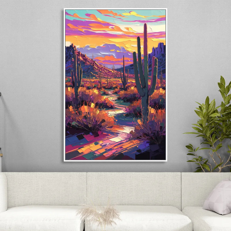Scottsdale Desert Sunset Living Room - White Canvas Wall Art