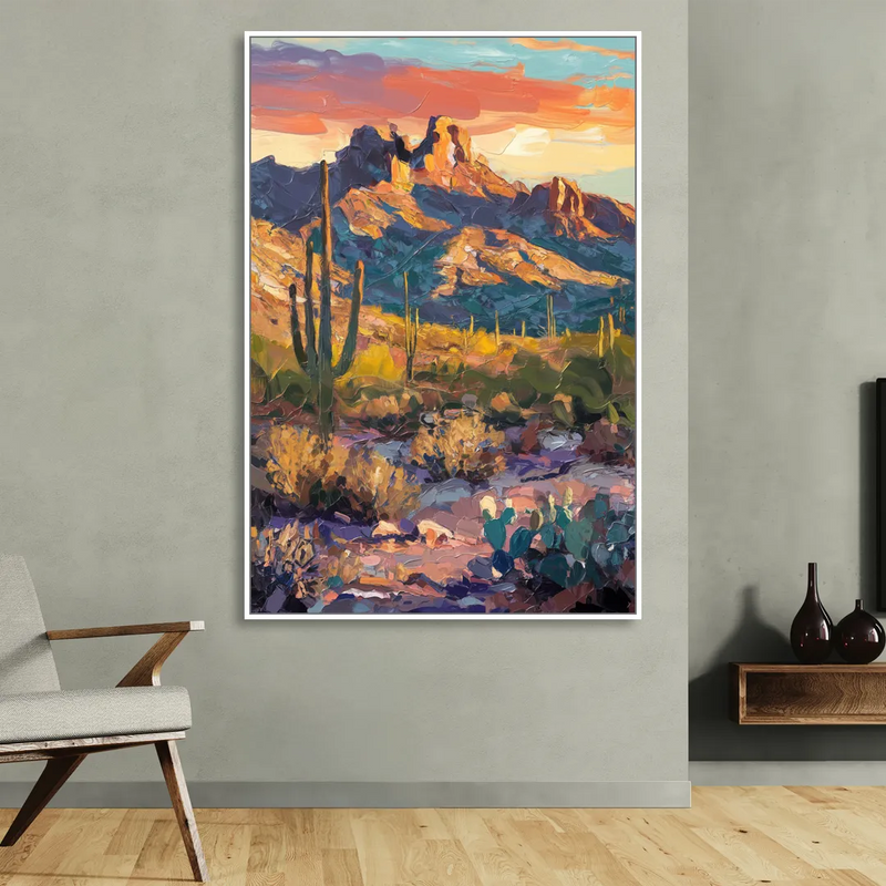 Scottsdale Mountain Views Sitting Room - White Canvas Wall Art