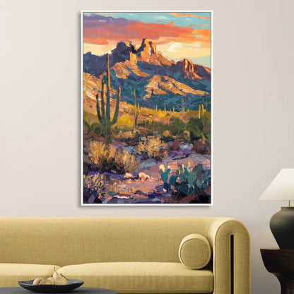 Scottsdale Mountain Views Living Room - White Canvas Wall Art