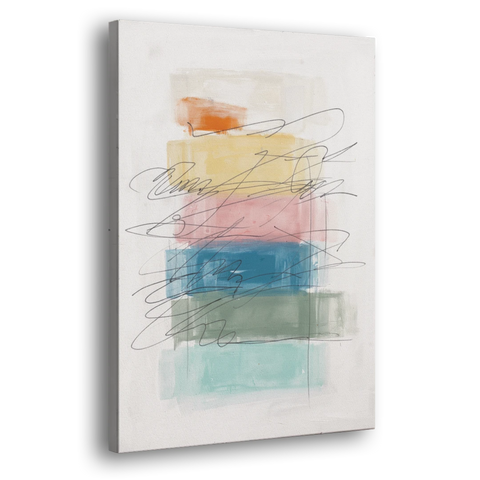 Scribble Abstract Art on Stacked Pastel Bands - Canvas Wall Art - Side