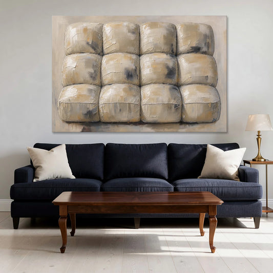 Sculptural Wall Art of Tufted Cream Pillows - Canvas Wall Art - Sofa - 60x40