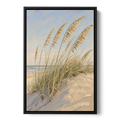 Sea Grass Wall Art with Golden Sea Oats - Black Framed Canvas Wall Art - Front