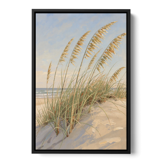 Sea Grass Wall Art with Golden Sea Oats - Black Framed Canvas Wall Art - Front