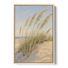 Sea Grass Wall Art with Golden Sea Oats - Oak Framed Canvas Wall Art - Front