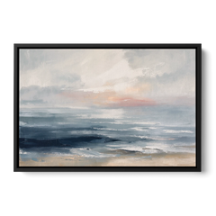 Seascape Painting of a Misty Dawn Horizon - Black Framed Canvas Wall Art - Front