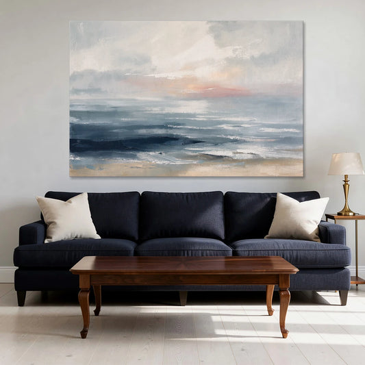 Seascape Painting of a Misty Dawn Horizon - Canvas Wall Art - Sofa - 60x40