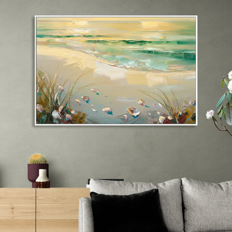 Seaside Beachfront Serenity Living Room - White Canvas Wall Art