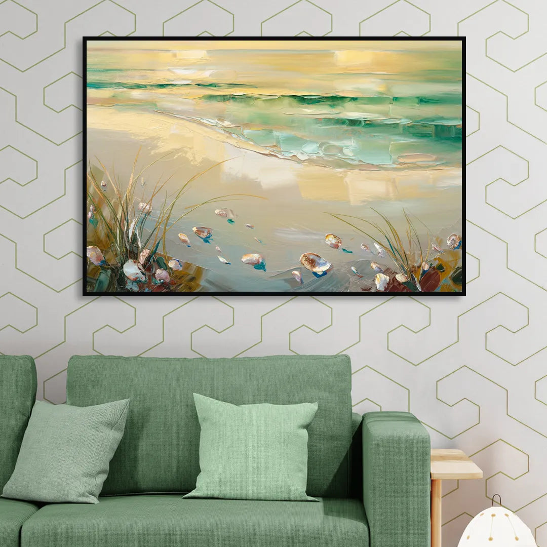 Seaside Beachfront Serenity Living Room - Black Canvas Wall Art