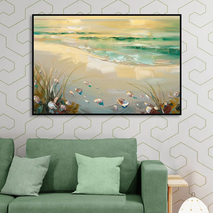 Seaside Beachfront Serenity Living Room - Black Canvas Wall Art