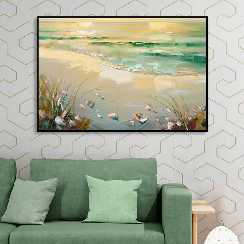 Seaside Beachfront Serenity Living Room - Black Canvas Wall Art