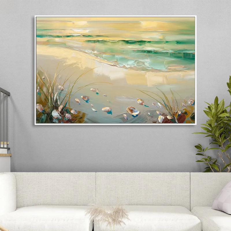 Seaside Beachfront Serenity Sitting Room - White Canvas Wall Art