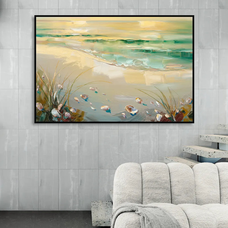 Seaside Beachfront Serenity Sitting Room - Black Canvas Wall Art
