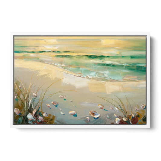 Seaside Beachfront Serenity - White Framed Canvas Wall Art - Front