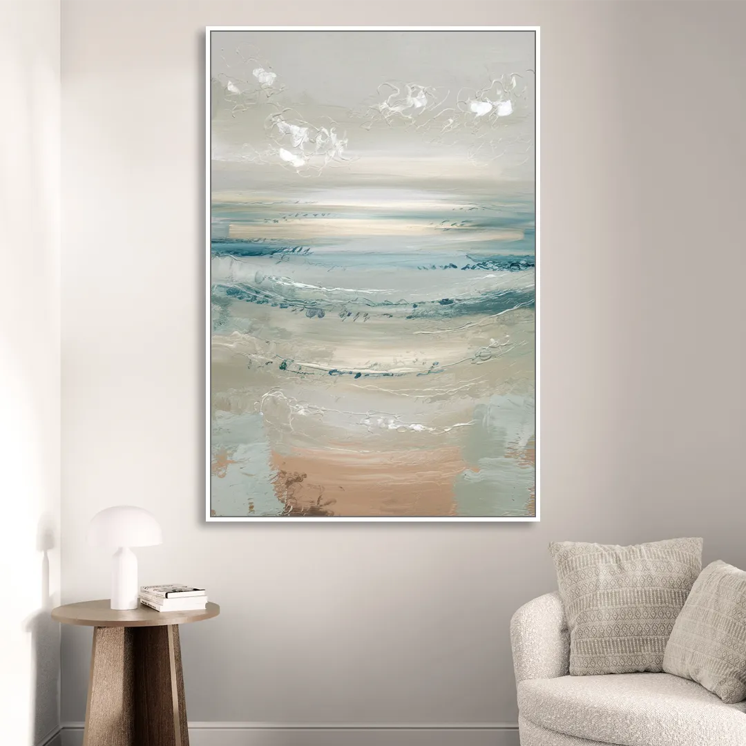 Seaside Blue Horizon Sitting Room - White Canvas Wall Art
