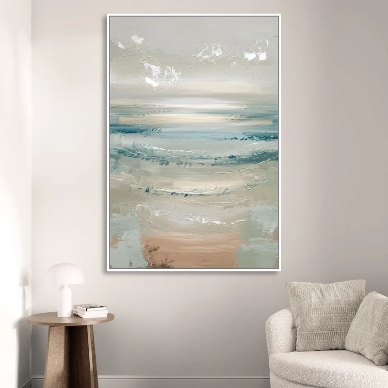 Seaside Blue Horizon Sitting Room - White Canvas Wall Art