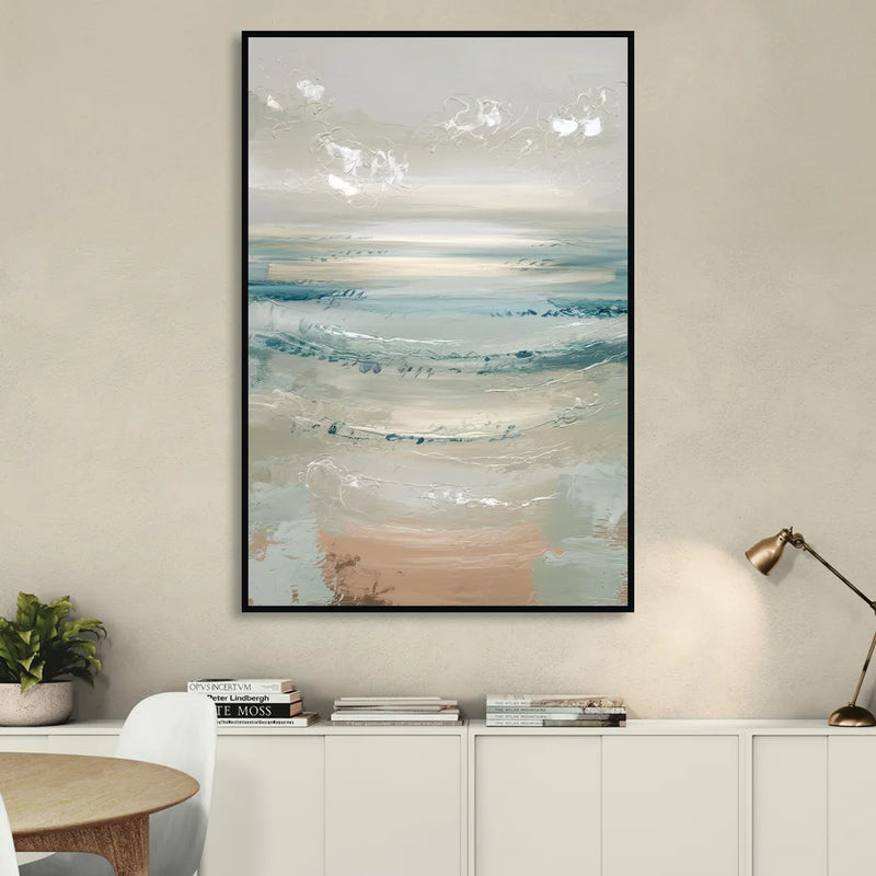 Seaside Blue Horizon Sitting Room - Black Canvas Wall Art