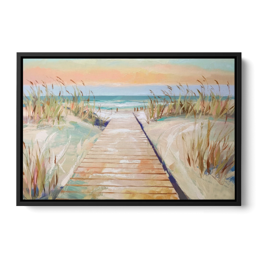 Seaside Boardwalk Dreams - Black Framed Canvas Wall Art - Front