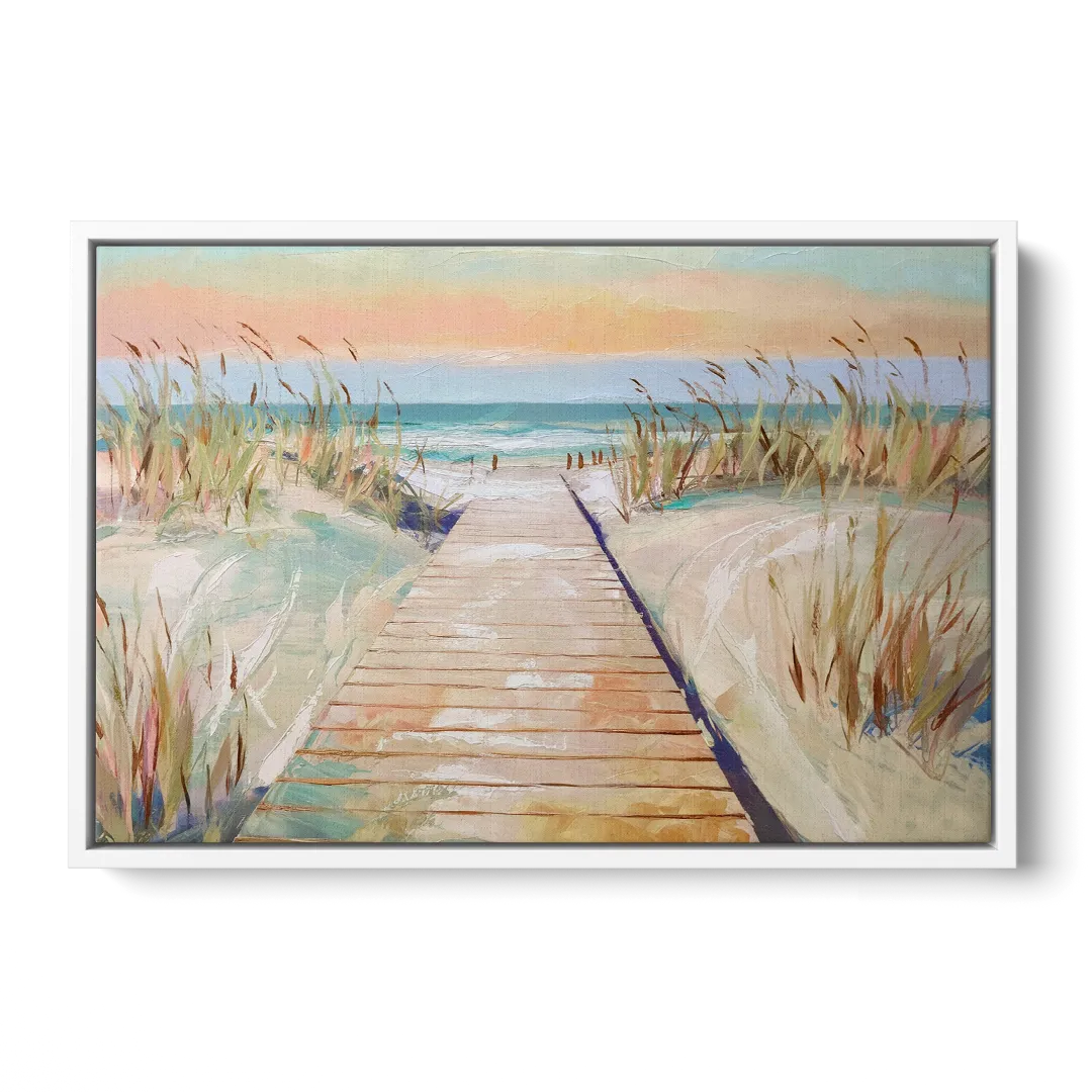 Seaside Boardwalk Dreams Front - White Canvas Wall Art