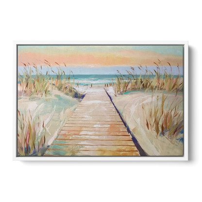 Seaside Boardwalk Dreams Front - White Canvas Wall Art