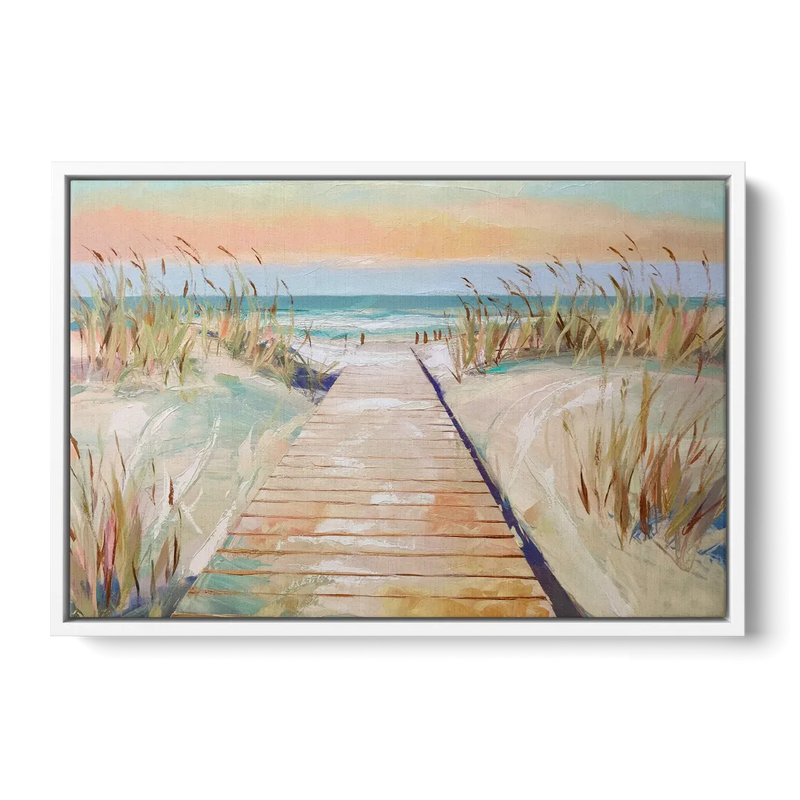Seaside Boardwalk Dreams Front - White Canvas Wall Art