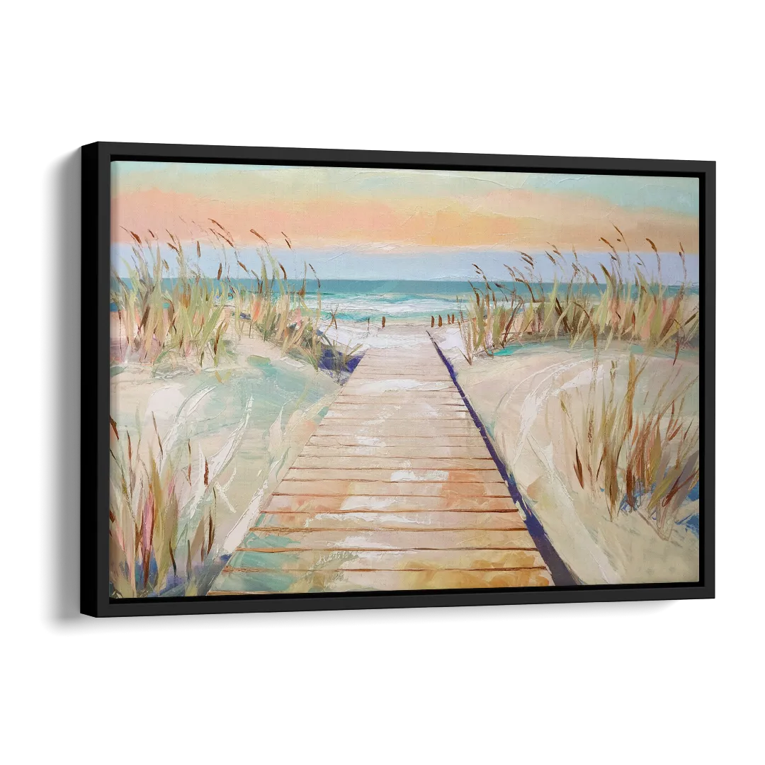 Seaside Boardwalk Dreams Side - Black Canvas Wall Art