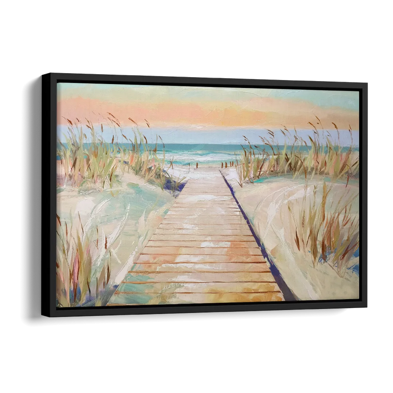 Seaside Boardwalk Dreams Side - Black Canvas Wall Art