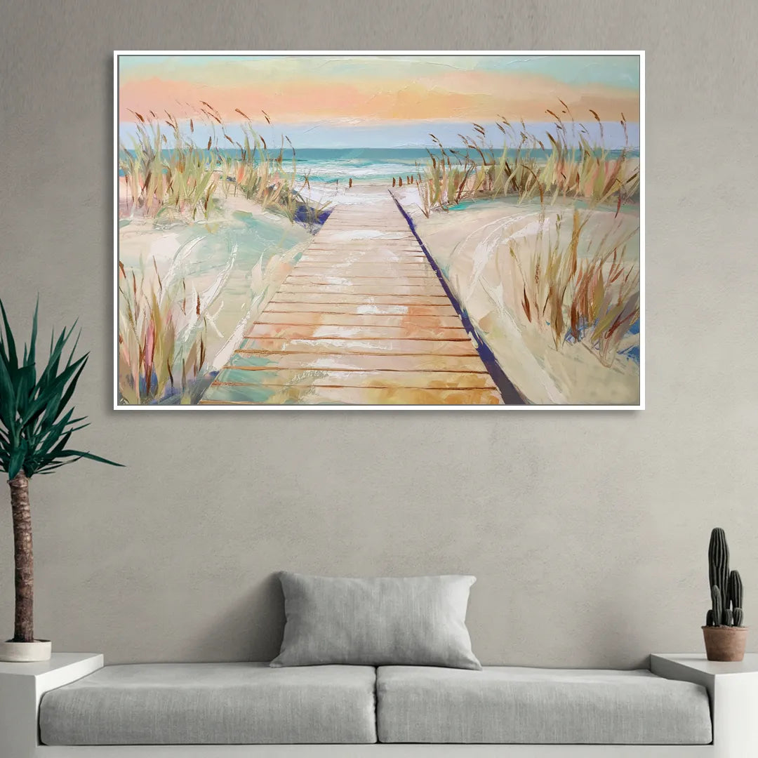 Seaside Boardwalk Dreams Sitting Room - White Canvas Wall Art