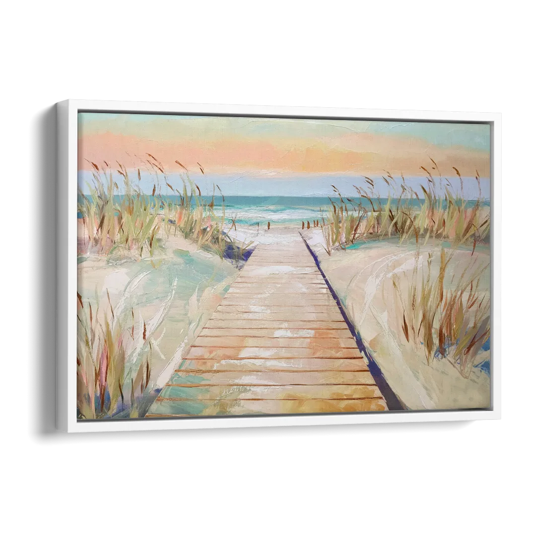 Seaside Boardwalk Dreams Side - White Canvas Wall Art