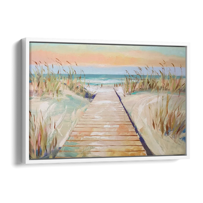 Seaside Boardwalk Dreams Side - White Canvas Wall Art