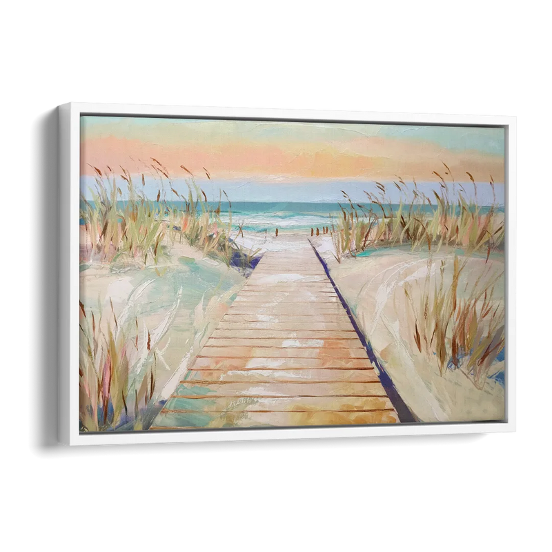 Seaside Boardwalk Dreams Side - White Canvas Wall Art
