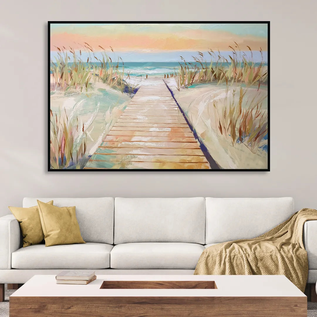 Seaside Boardwalk Dreams Sitting Room - Black Canvas Wall Art