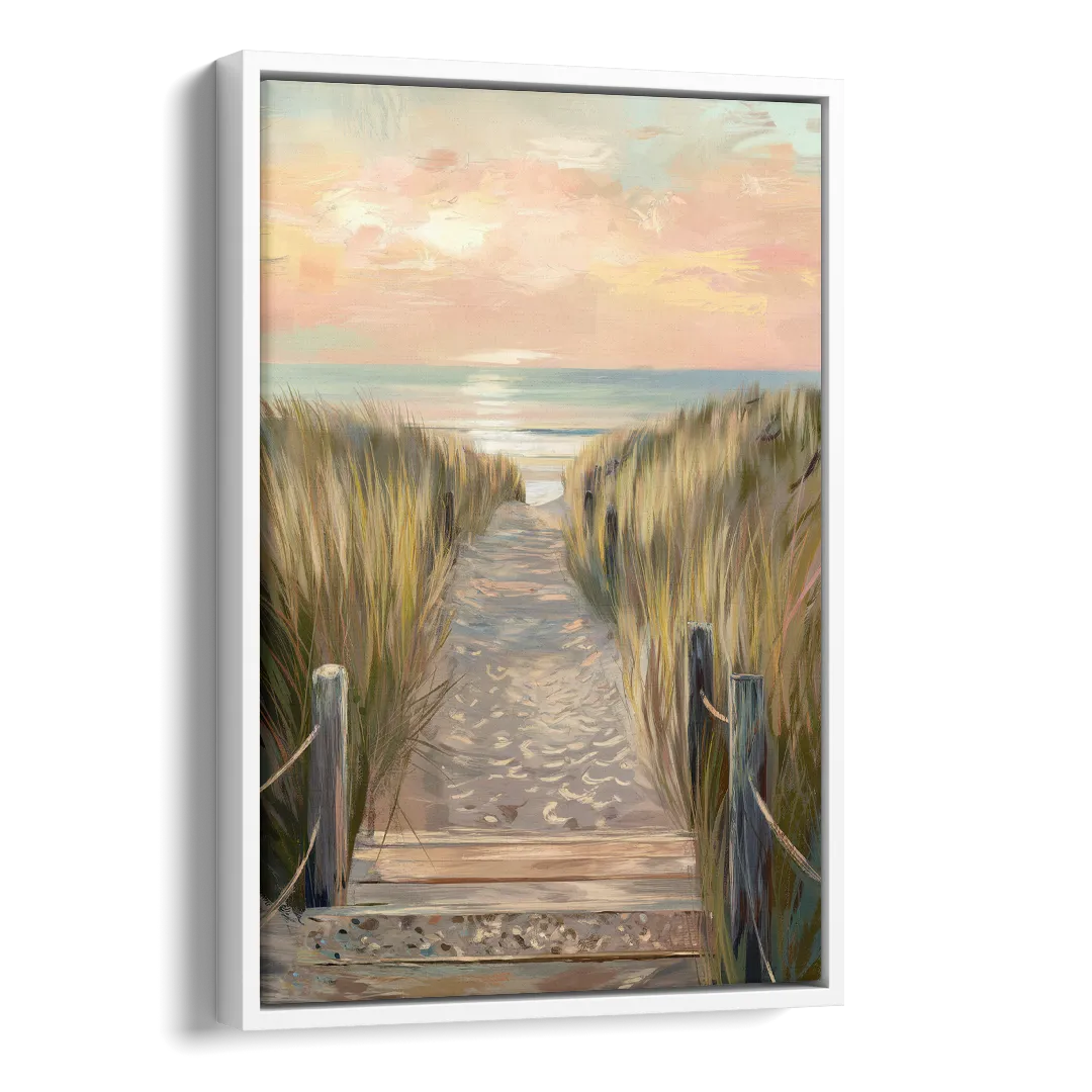 Seaside Coastal Path Side - White Canvas Wall Art