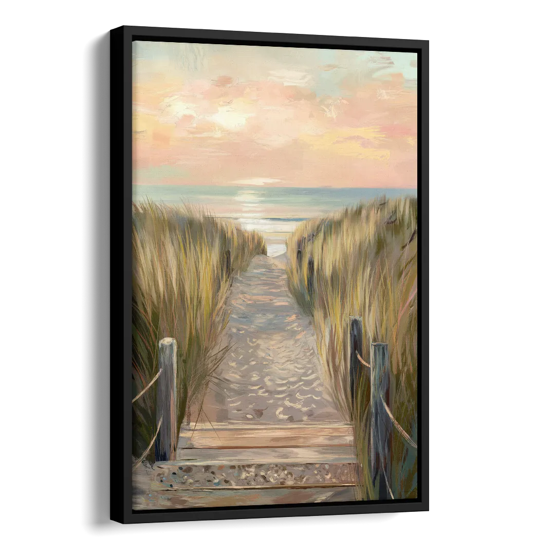 Seaside Coastal Path Side - Black Canvas Wall Art