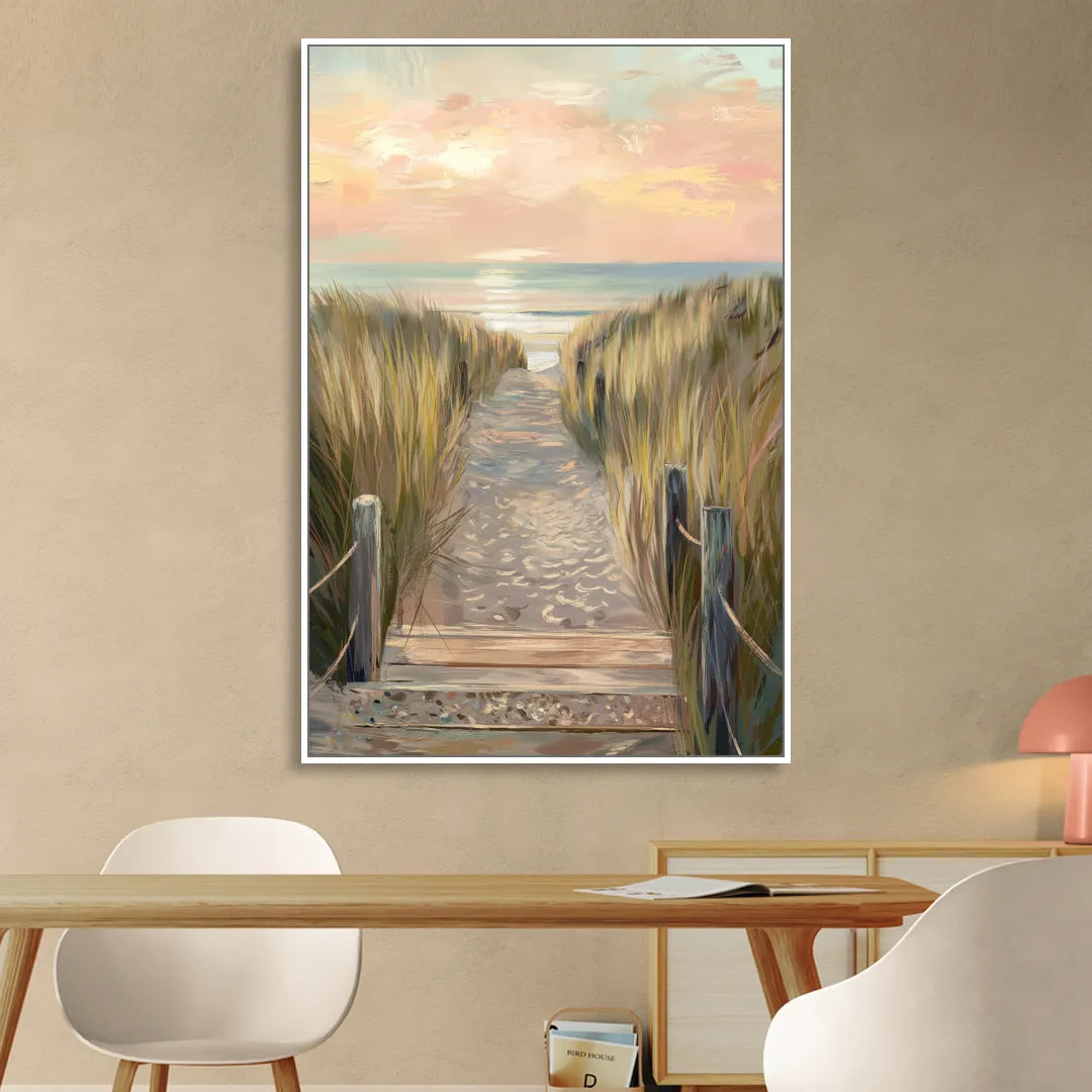 Seaside Coastal Path Sitting Room - White Canvas Wall Art