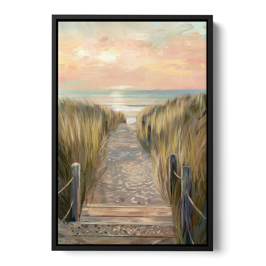 Seaside Coastal Path Front - Black Canvas Wall Art